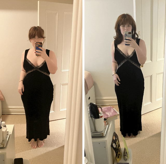 F/24/5'4" [171lbs > 146lbs = 25lbs] (3.5 months) exactly 100 days and -25 lbs later! the dress fits me so differently now :)