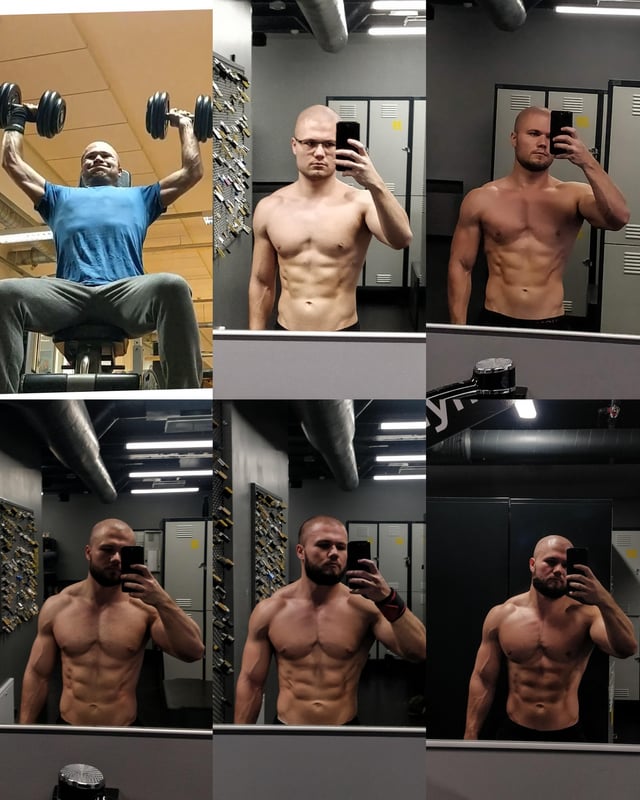 As requested, 1 year of bw training + 1 week of gym (first pic), 6 year training progress. 62kg - 83.5kg