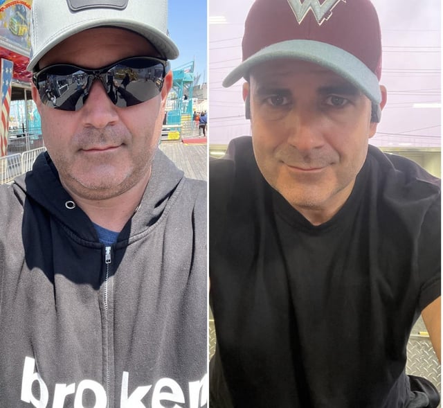M/46/6'0"[249lbs > 214 = 35lbs] (2.5 months) Face Pic Progress. After my wife and daughter told me how fat I got, I decided to get control of my life again. Re-joined the gym, ate clean, and did a minimum of 5 miles per day of walking or running. Bye bye chin # 3!