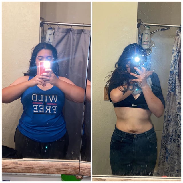 F/20/5’7” [232-82=150lbs] just wanted to post because i can finally say i’m proud of myself. i’ve been struggling with body dysmorphia for a while now and finally put my progress pics side by side. no matter how much you lose, just remember how far you’ve come❤️