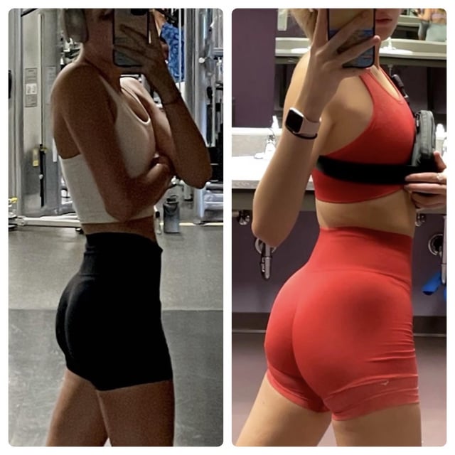 F/19/5’9” [126lbs>133lbs=7lbs] (4 months) I’ve always struggled to maintain my weight and eat consistently but slowly but surely getting there. also: glute progress 🍑🙏