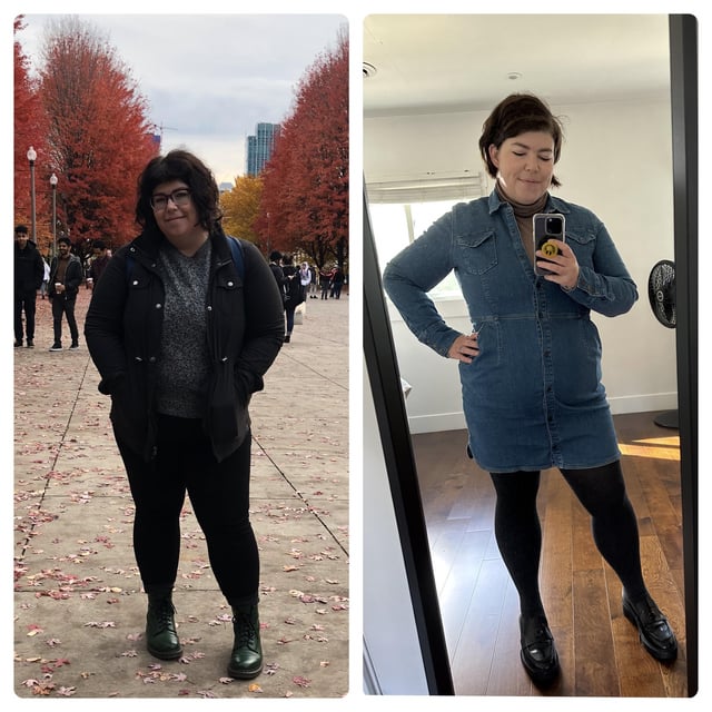 F/38/5’6”[280ish?>199=81 lbs] These pics were taken on the same day, 5 years apart